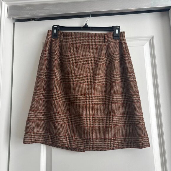 Talbots Petites 100% Wool Plaid Mini Skirt Brown Plaid Academia Academic Sz S - Picture 2 of 6